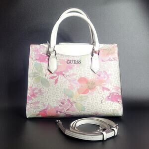 Guess White Multi Pastel‎ Pink Green Watercolor Floral G Monogram Handbag NWT